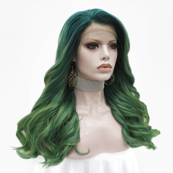 Autumn Green Ombre Wave Lace Front Synthetic Wig - Imstyle-wigs