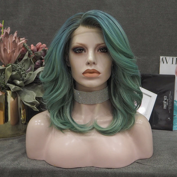 Autumn-Green Wavy Synthetic Lace Front Wig - Imstyle-wigs