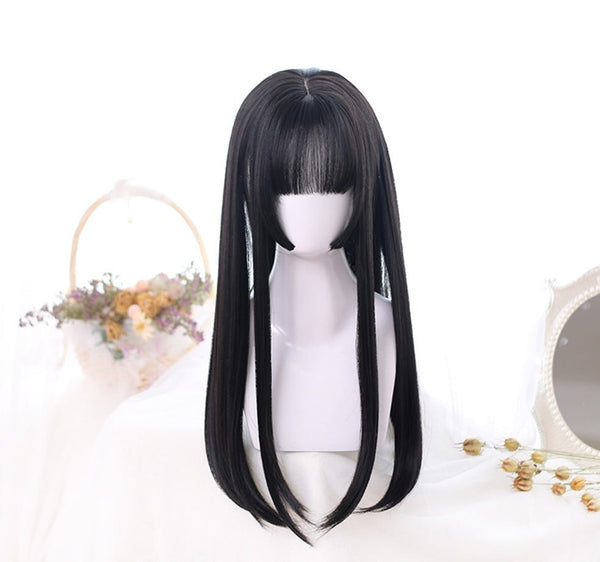 Black Long Straight With Bangs Lolita Wig - Imstyle-wigs