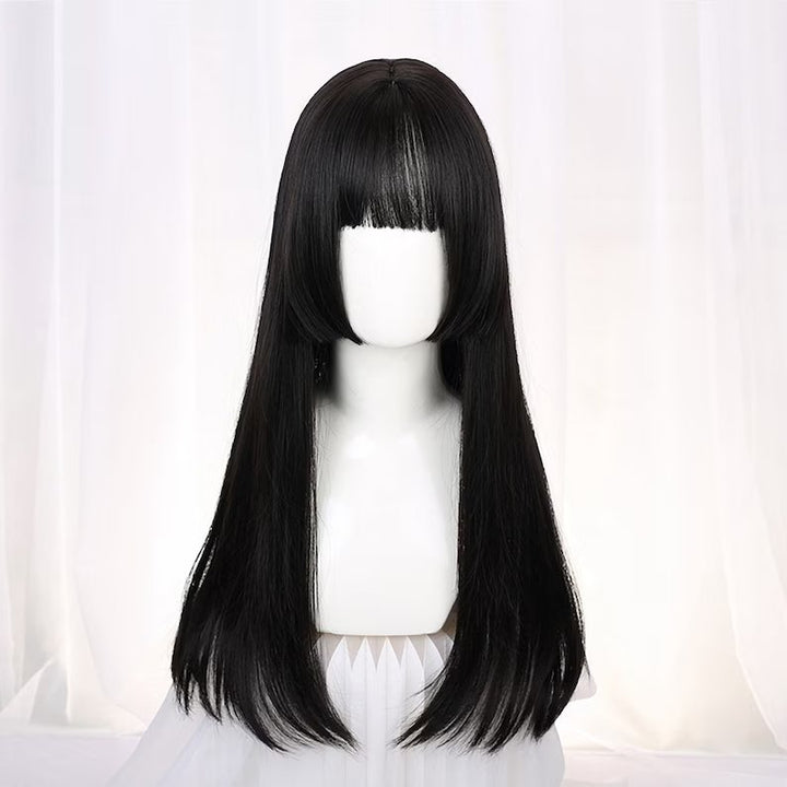 Black Long Straight With Bangs Lolita Wig - Imstyle-wigs