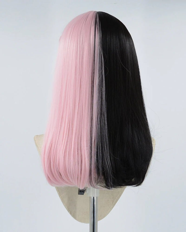 Black Pink Long Staright With Bangs Lolita Hard Front Wig - Imstyle-wigs