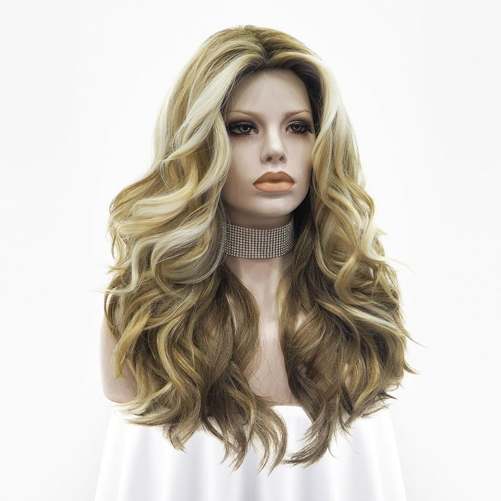Blonde and Brown Hignlights Long Wavy Synthetic Wig Imstyle - Imstyle-wigs