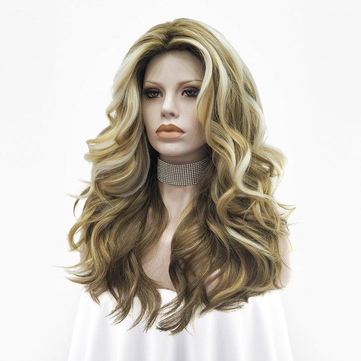Blonde and Brown Hignlights Long Wavy Synthetic Wig Imstyle - Imstyle-wigs