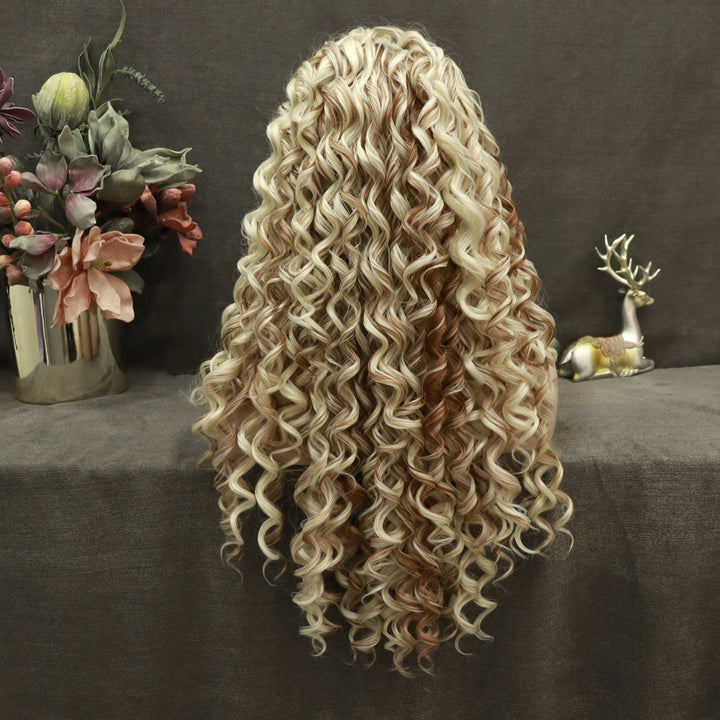 Blonde Highlights Kinky Curly Lace Front Synthetic Wigs - Imstyle-wigs