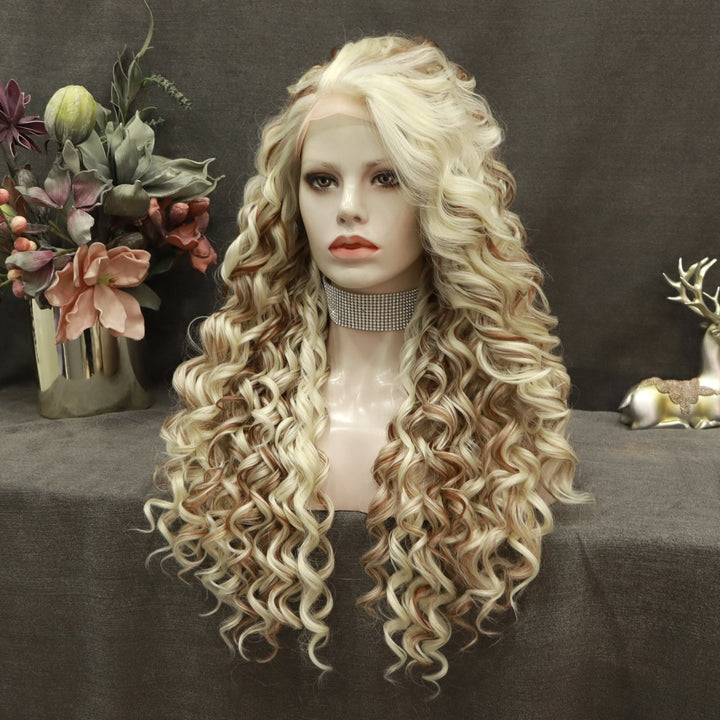 Blonde Highlights Kinky Curly Lace Front Synthetic Wigs - Imstyle-wigs