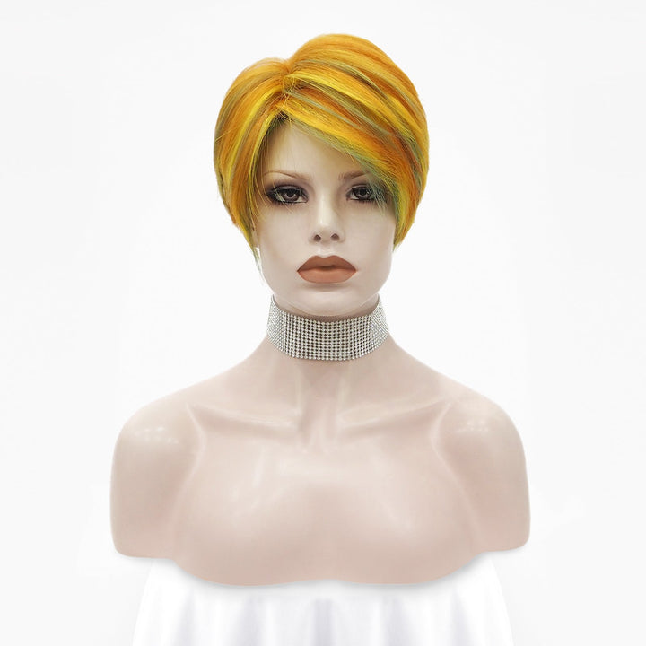 Bright Orange And Yellow Highlights Short Synthetic Wig - Imstyle-wigs