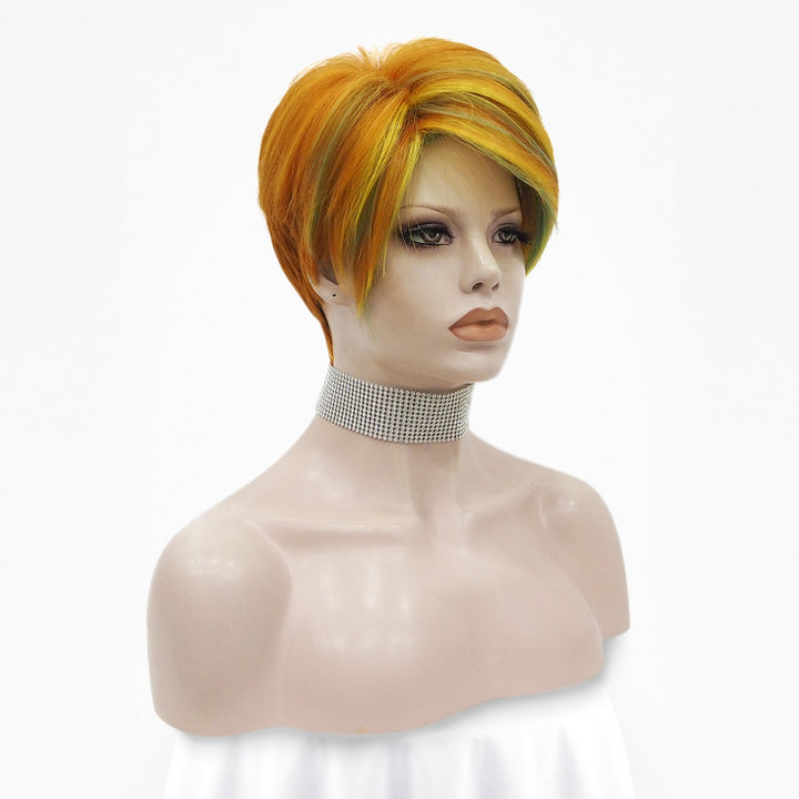Bright Orange And Yellow Highlights Short Synthetic Wig - Imstyle-wigs