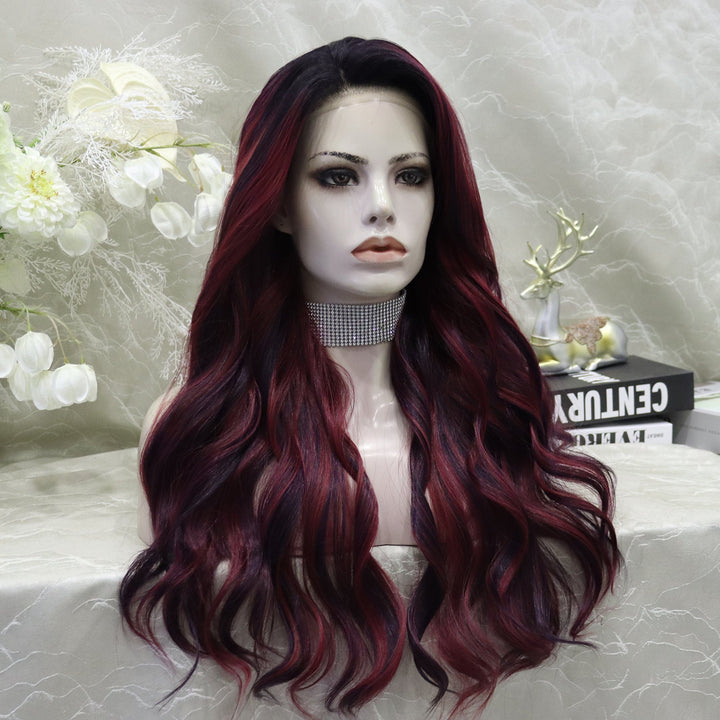 Burgundy With Highlight Body Wavy 13*4 Lace Front Wig - Imstylewigs