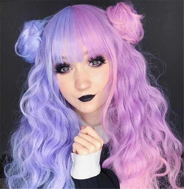Candy Lolita Pink And Purple Long Synthetic Roll Cosplay Wig - Imstyle-wigs