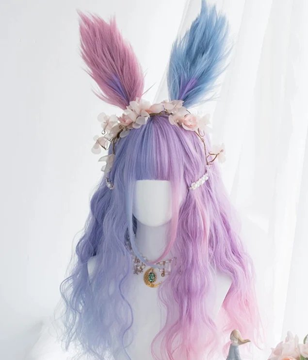 Candy Lolita Pink And Purple Long Synthetic Roll Cosplay Wig - Imstyle-wigs