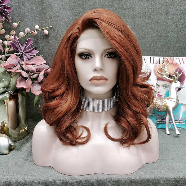 Imstyle Short Auburn Wavy Glueless Synthetic Lace Front Wigs 
