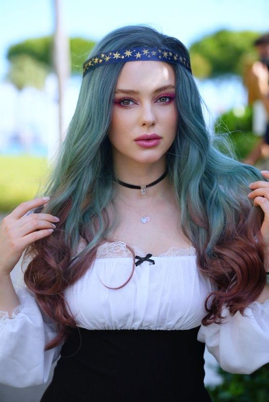 Cedre - Viridian Green And Brown Ombre Long Wavy Synthetic Lace Front Wig - Imstyle-wigs