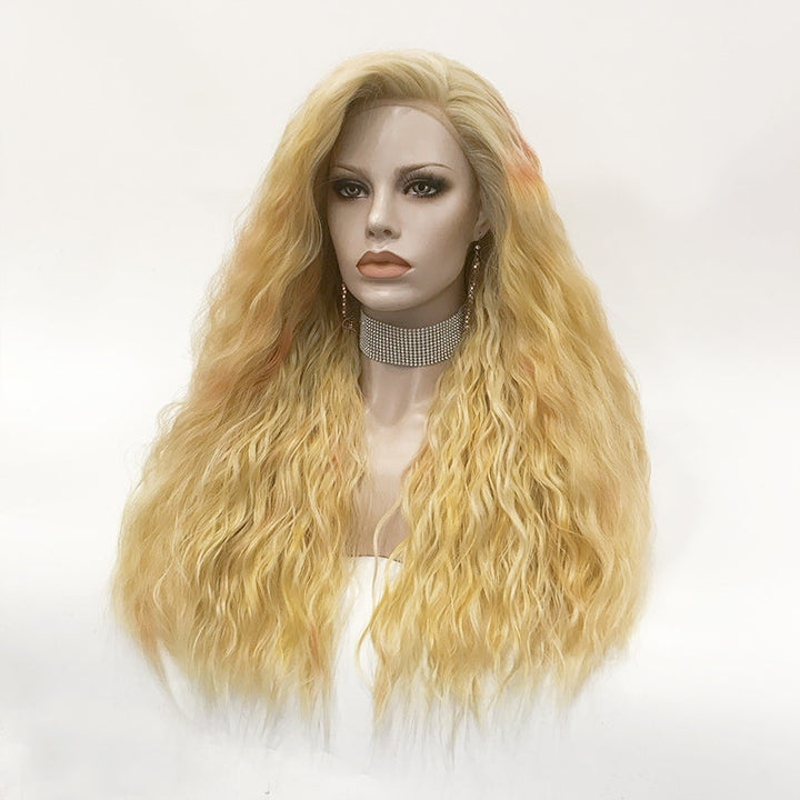 Champagne - Multicolored Blonde Long Loose Curl Synthetic Lace Front Wig - Imstyle-wigs