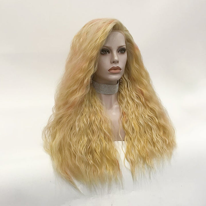Champagne - Multicolored Blonde Long Loose Curl Synthetic Lace Front Wig - Imstyle-wigs