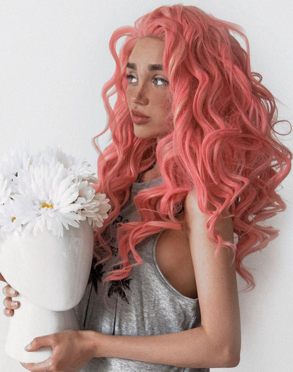 Charlotte - Pink With Blonde Highlight Long Spiral Curl Synthetic Lace Front Wig IM61920 - Imstyle-wigs
