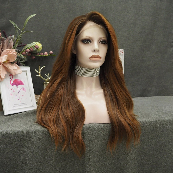 Chestnut Brown Wavy Synthetic Lace Front Wig For Daily Lolking - Imstyle-wigs