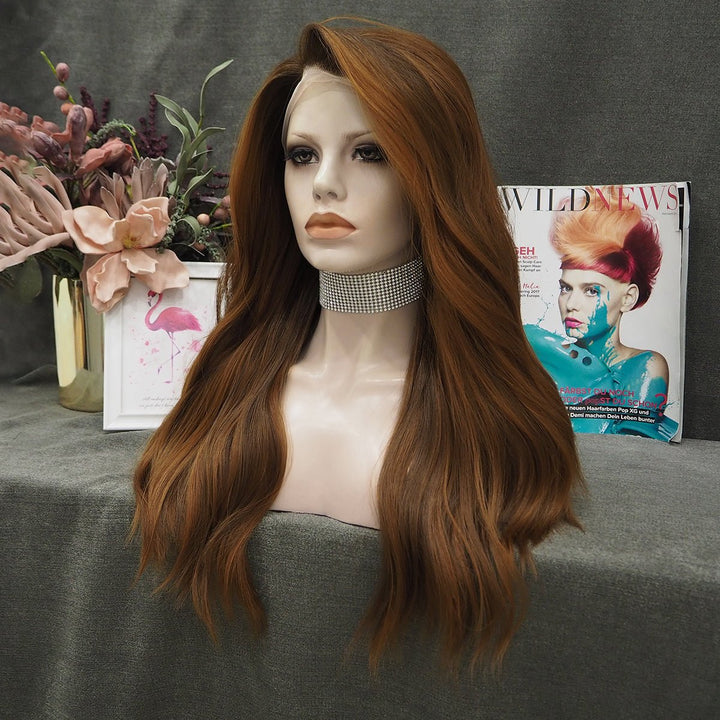 Chestnut Brown Wavy Synthetic Lace Front Wig For Daily Lolking - Imstyle-wigs