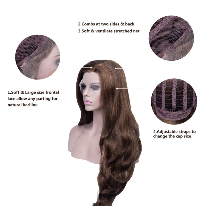 Christine - Highlight Brown Long Wavy Lace Front Synthetic Wig AM12827 - Imstyle-wigs