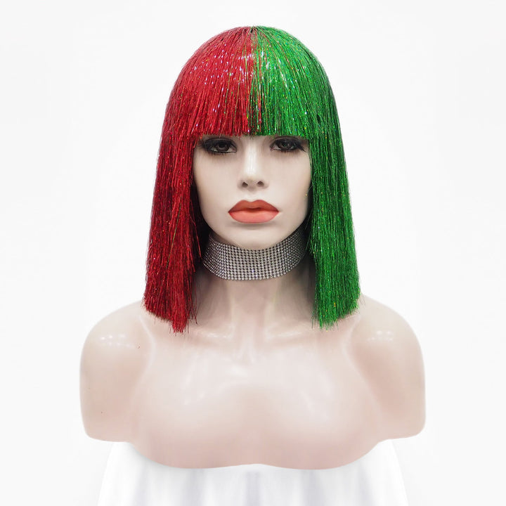 Christmas Limited - Red & Green with Tinsel Short Straight Synthetic Wig Imstyle - Imstyle-wigs