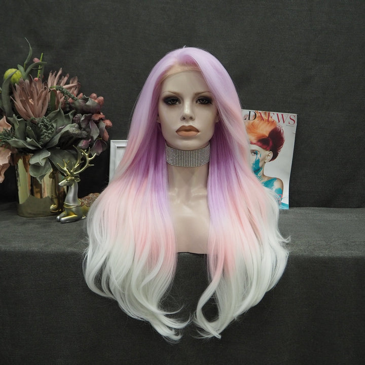 City Star - New Pastel Pink Ombre Noctilucent Long Synthetic Lace Front Party Wigs - Imstyle-wigs