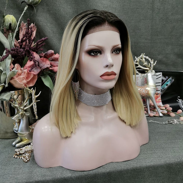Coco - Blonde With Dark Root Middle Parting Synthetic Lace Front Wig - Imstyle-wigs