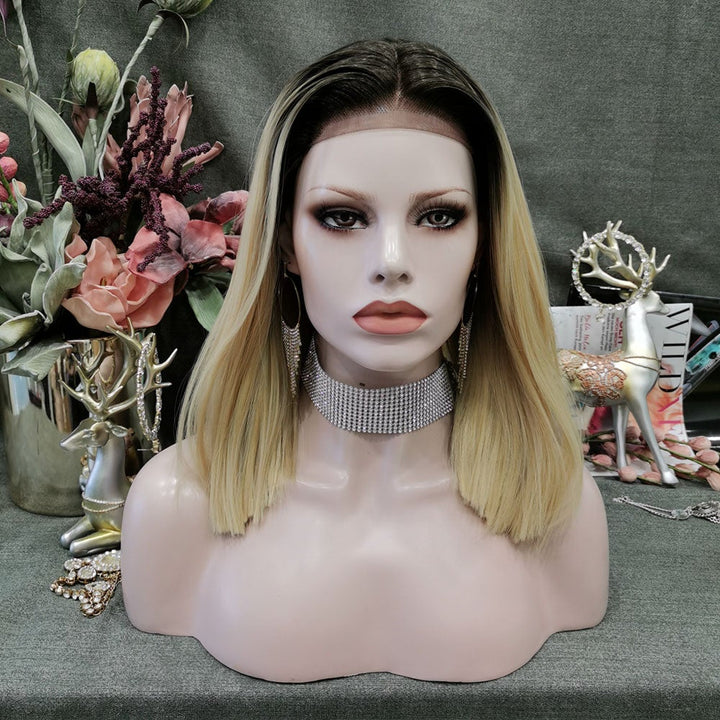 Coco - Blonde With Dark Root Middle Parting Synthetic Lace Front Wig - Imstyle-wigs
