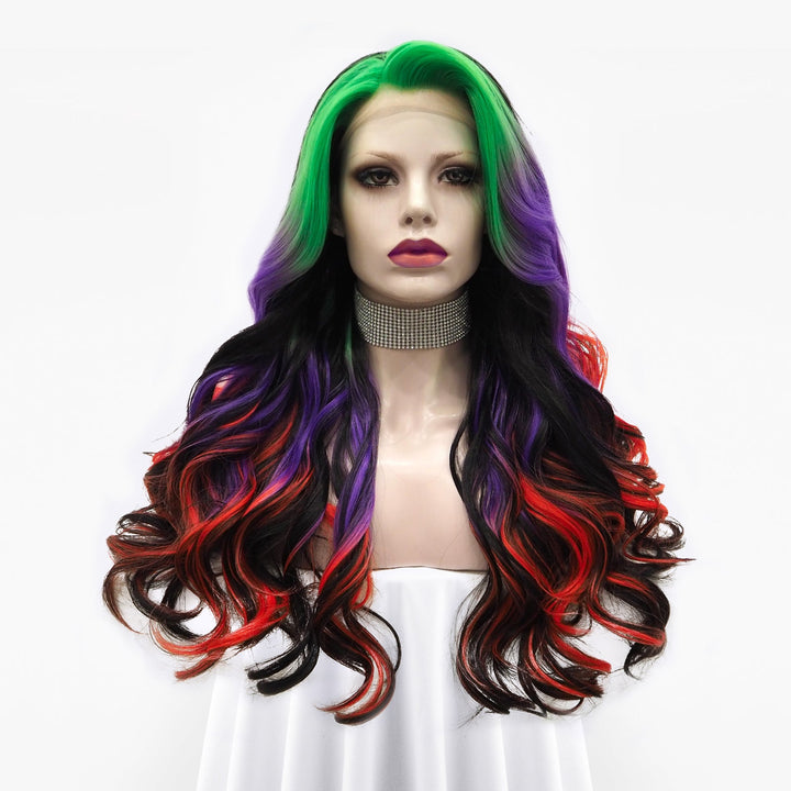 Colorful rainbow wig long Body Wave wig Halloween Wig For Costume Party - Imstyle-wigs