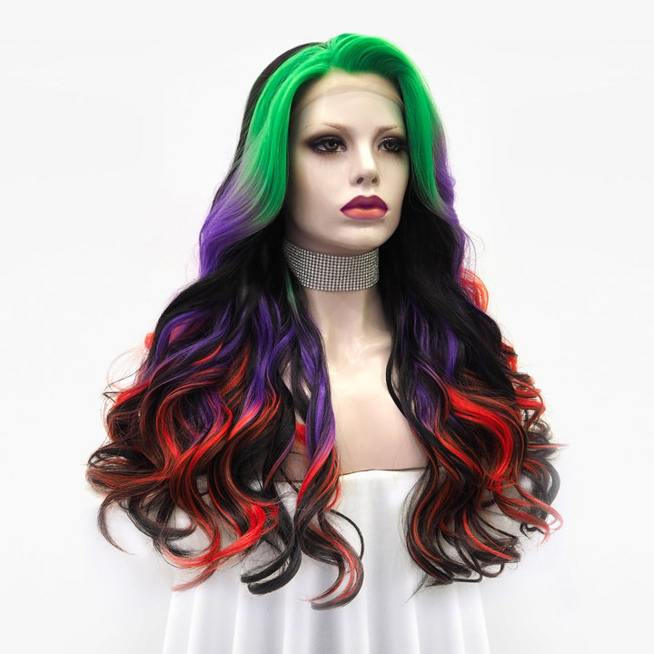 Colorful rainbow wig long Body Wave wig Halloween Wig For Costume Party - Imstyle-wigs