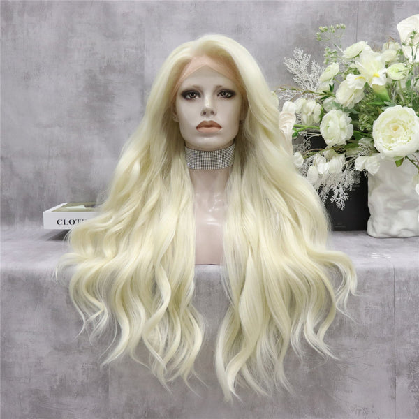 Creamy Blond Long Synthetic Lace Wig Natural Wavy Wig 1001/613 - Imstyle-wigs
