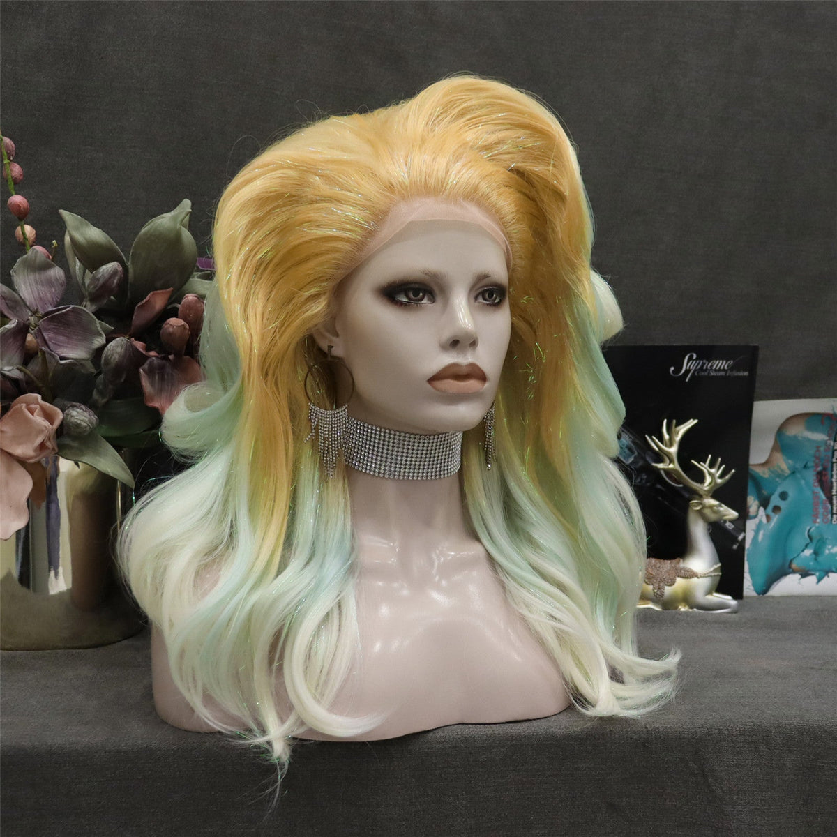 Yellow and Green Ombre Lace Front Drag Queen Styled Wig 