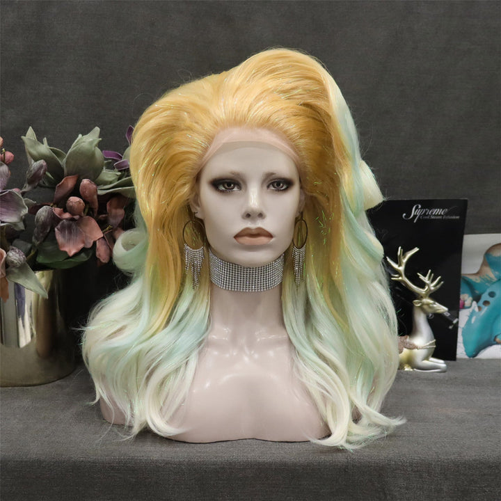 Custom Yellow and Green Ombre Lace Front Drag Queen Styled Wig - Imstyle-wigs