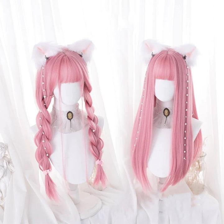 Cute Pink Long Straight With Bangs Lolita Cosplay Wig - Imstyle-wigs