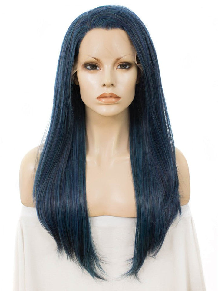 Dark Blue Long Straight Synthetic Lace Front Daily Wig - Imstyle-wigs
