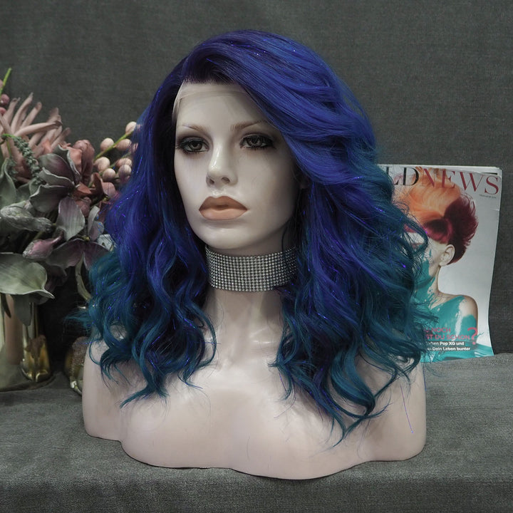 Dark Blue With Tinsel Synthetic Lace Front Wig For Women - Imstyle-wigs