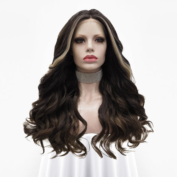Dark Brown Highlights Wave Lace Front T Part Daily Party Wear Women Wig - Imstyle-wigs