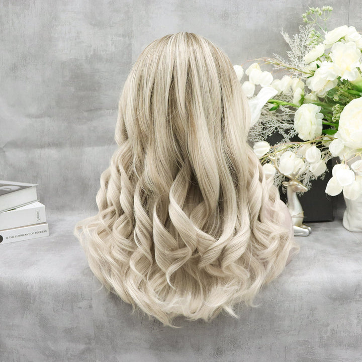 Elegant - White Blonde And Dark Root Shoulder Wave Lace Front Imstyle Daily Wig - Imstyle-wigs