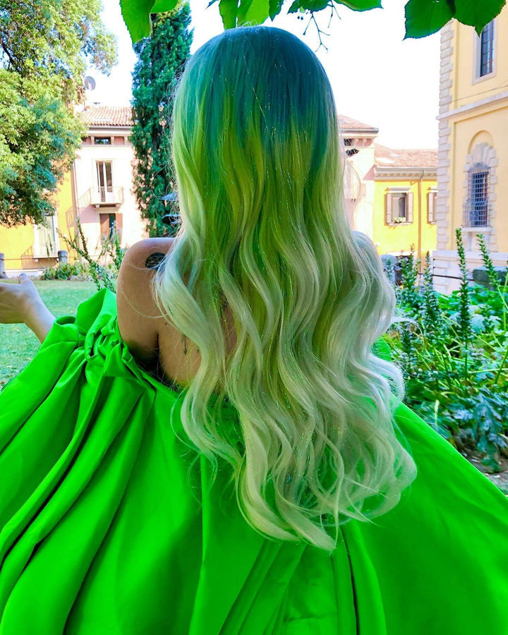 Neon Green Green Yellow Wig Straight Neon Green Wig With Bangs 32