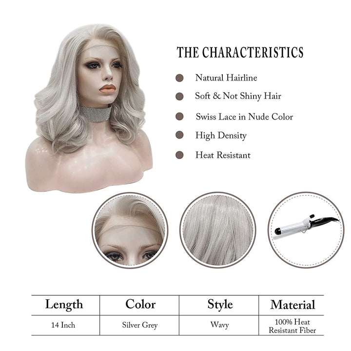 Emilia - Silver Grey Shoulder Length Synthetic Lace Front Wigs - Imstyle-wigs