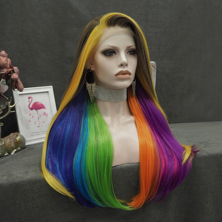 Fiona - Light Brown to Rainbow Long Straight Synthetic Lace Front Wigs - Imstyle-wigs