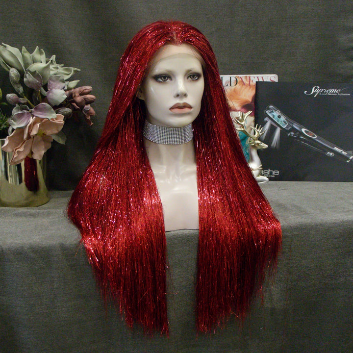 Flame Red Full Tinsel Lace Front Wig - Imstyle-wigs