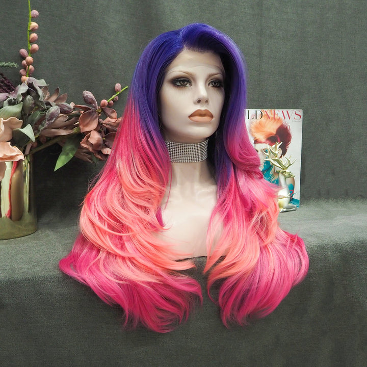 Flare - Blue to Pink Ombre Synthetic Lace Front Cosplay Wig - Imstyle-wigs