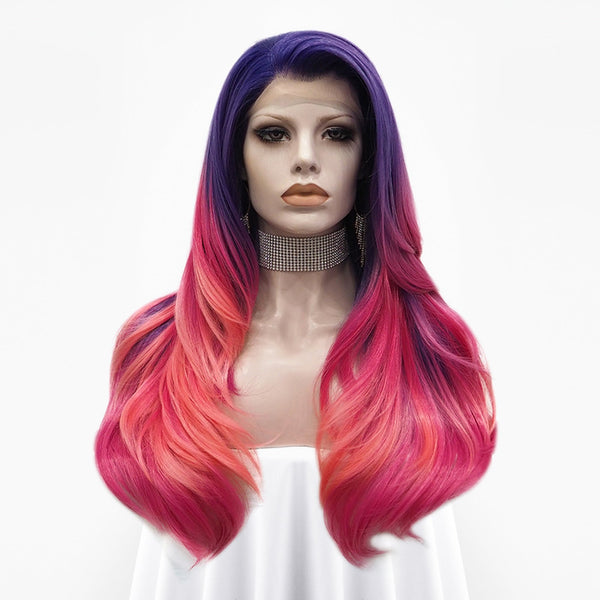 Flare - Blue to Pink Ombre Synthetic Lace Front Cosplay Wig - Imstyle-wigs