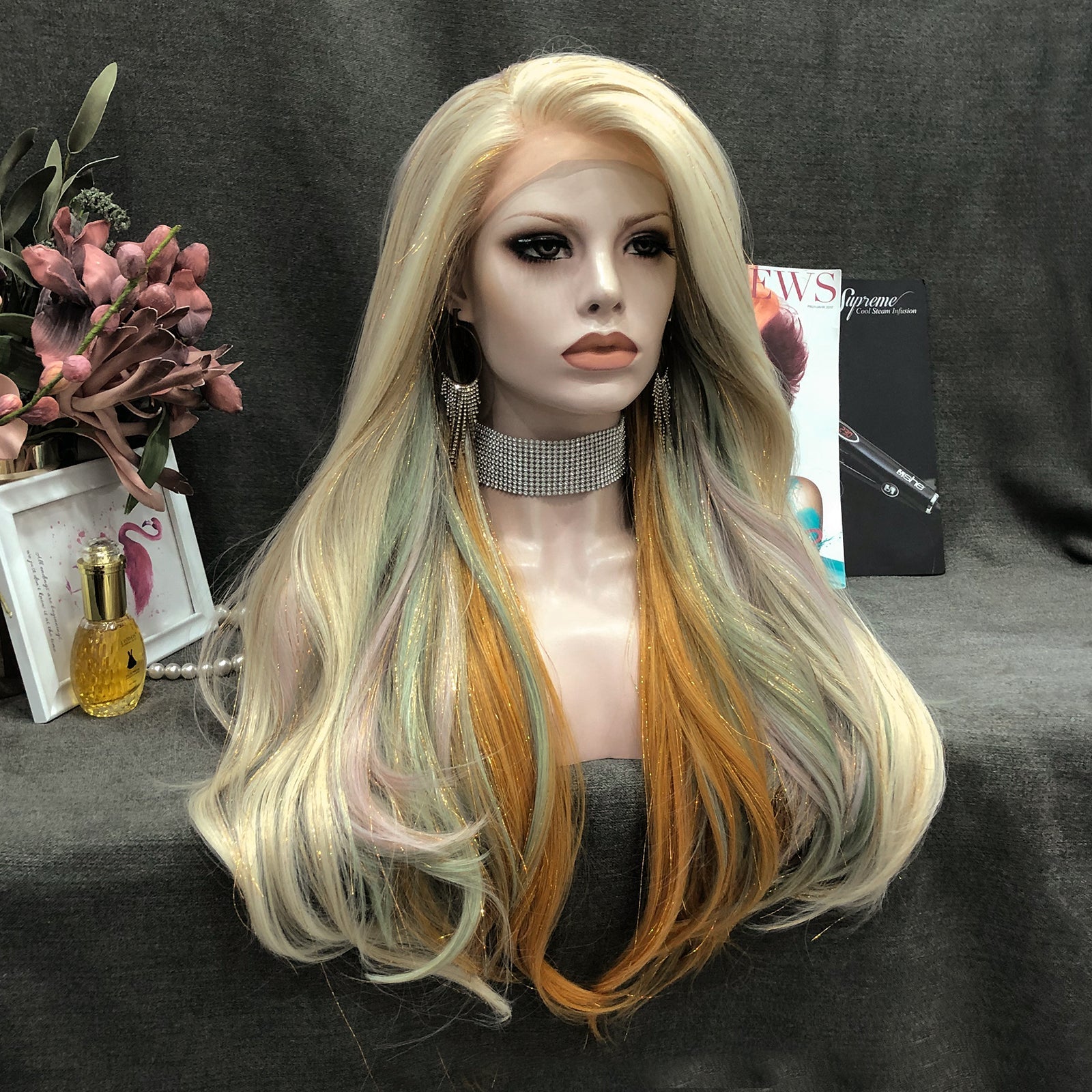 Gloria - Blonde-Light green & Deep Yellow Highlighted With Shiny Tinse ...