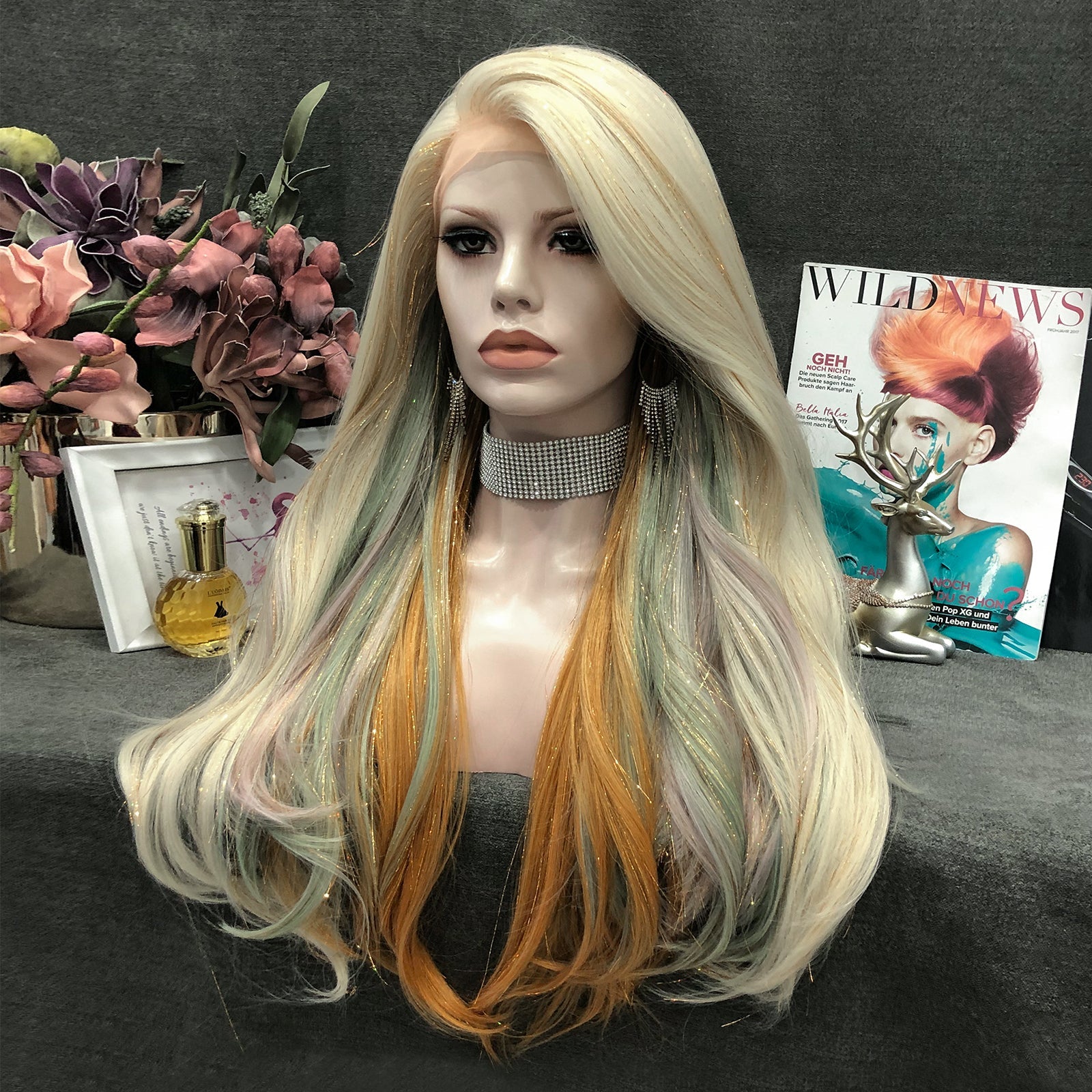 Gloria - Blonde-Light green & Deep Yellow Highlighted With Shiny Tinse ...