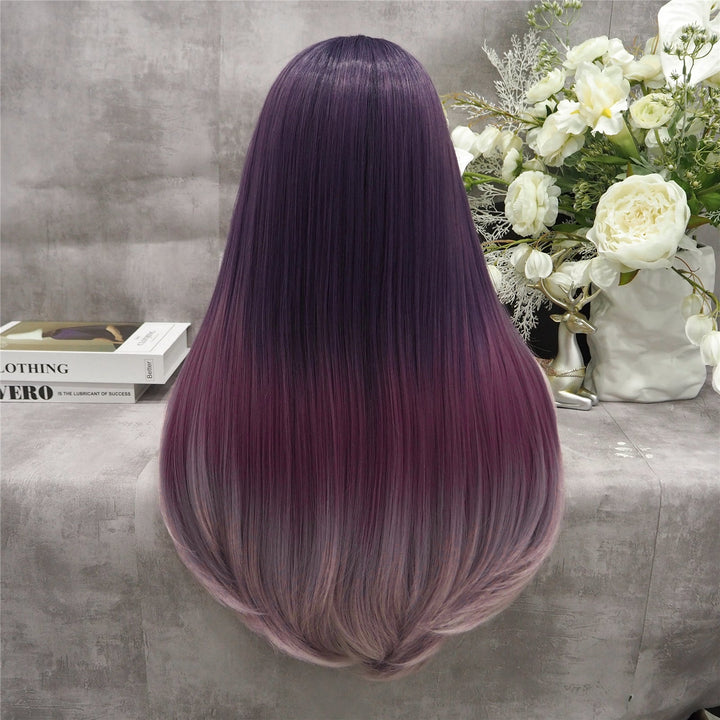 Grape Purple Fade Long Straight Synthetic Lace Front Imstyle Costume Wig - Imstyle-wigs