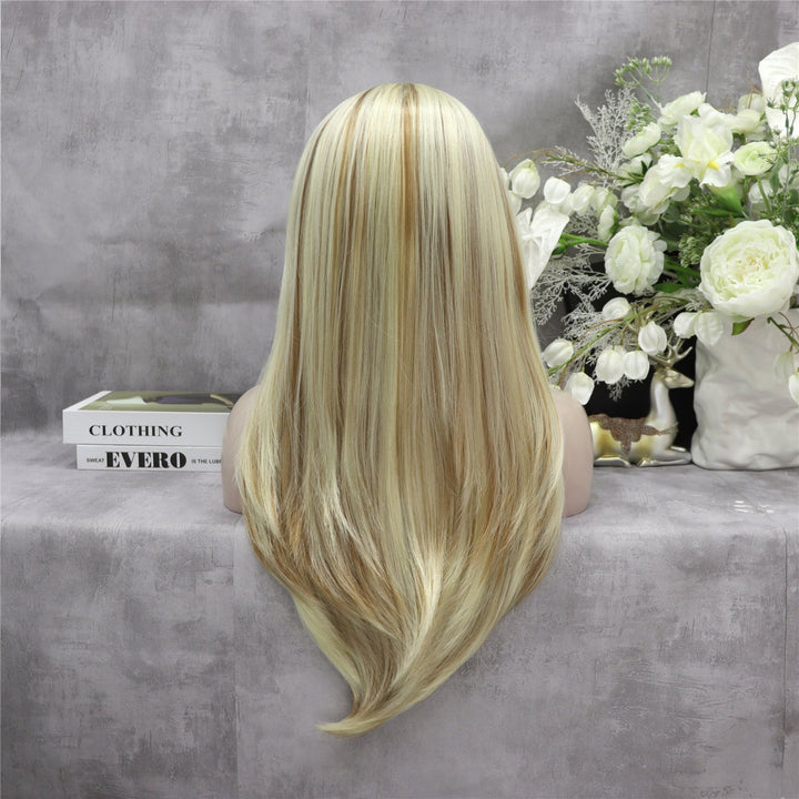 Highlights Ash Brown to Golden Blonde Straight Lace Front Synthetic Wig - Imstyle-wigs