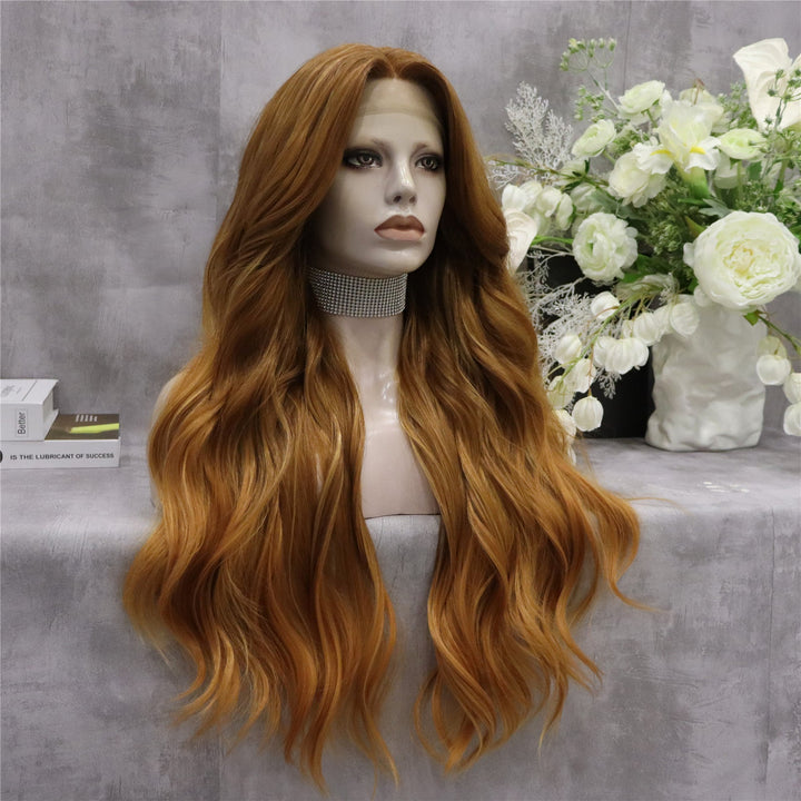 Honey Blonde Ginger Long Wave T Part Lace Front Wig - Imstyle-wigs