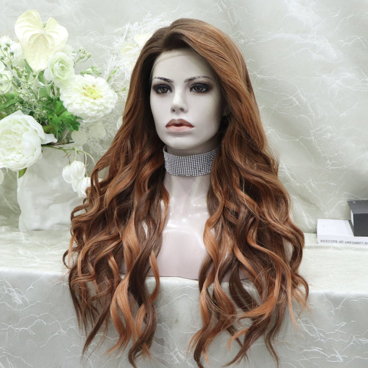 Imstyle 13*4 free parting lace front wig copper color with highlight curly - Imstylewigs