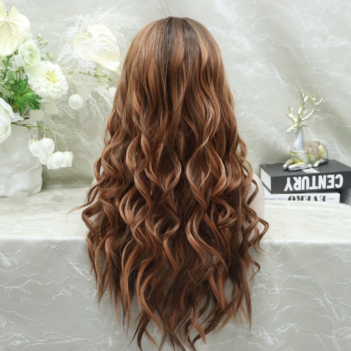 Imstyle 13*4 free parting lace front wig copper color with highlight curly - Imstylewigs