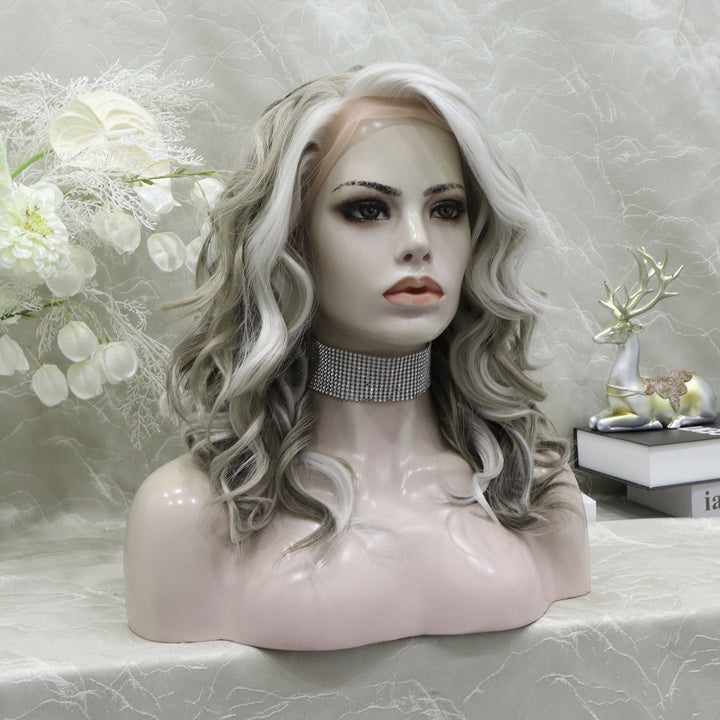 imstyle blonde and grey color no parting 20 inches with curly lace front wig - Imstylewigs